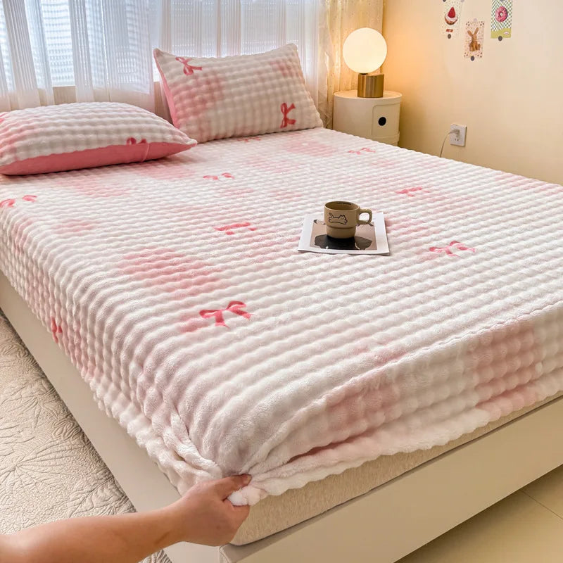 Afralia™ Milk Velvet Printed Fitted Sheet: Soft & Luxurious Single Bed Cover for Winter