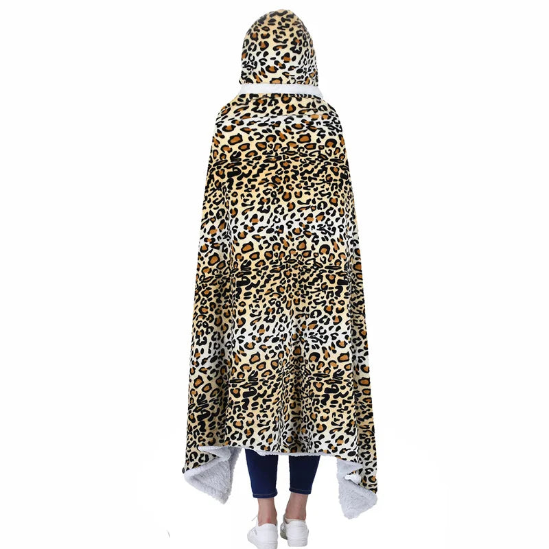 Afralia™ Leopard Print Warm Wearable Lap Blanket - Soft Flannel Shawl Blanket