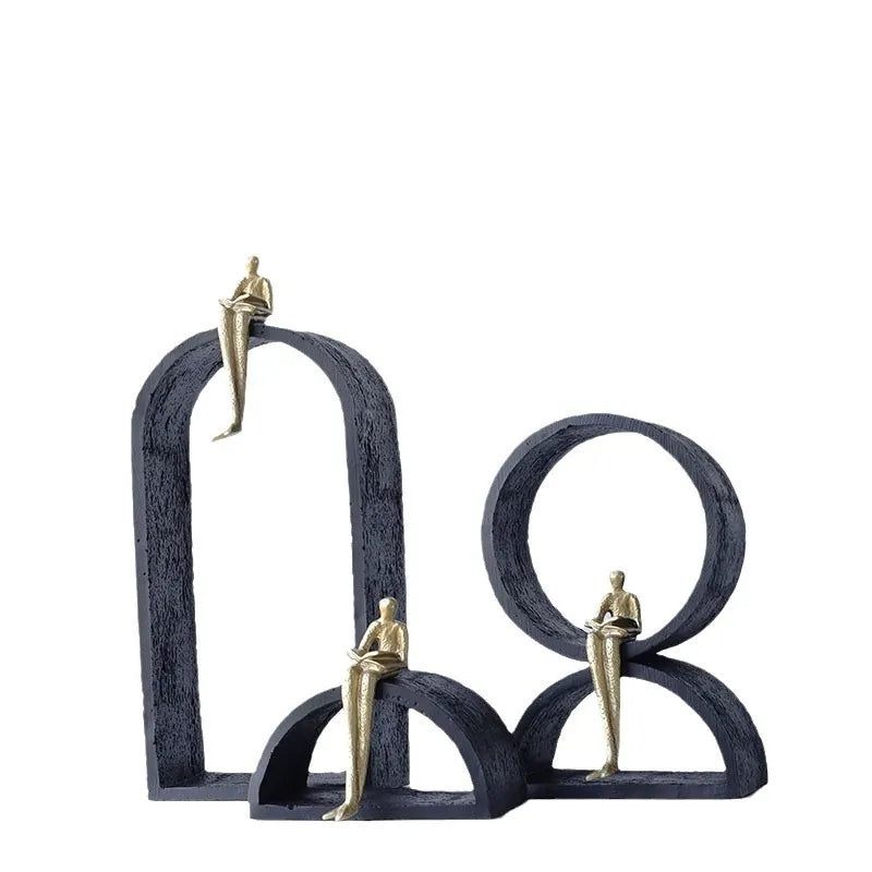 Afralia™ Resin Handicraft Geometric Ring Arch Portrait Sculpture Black Figurine Home Decor