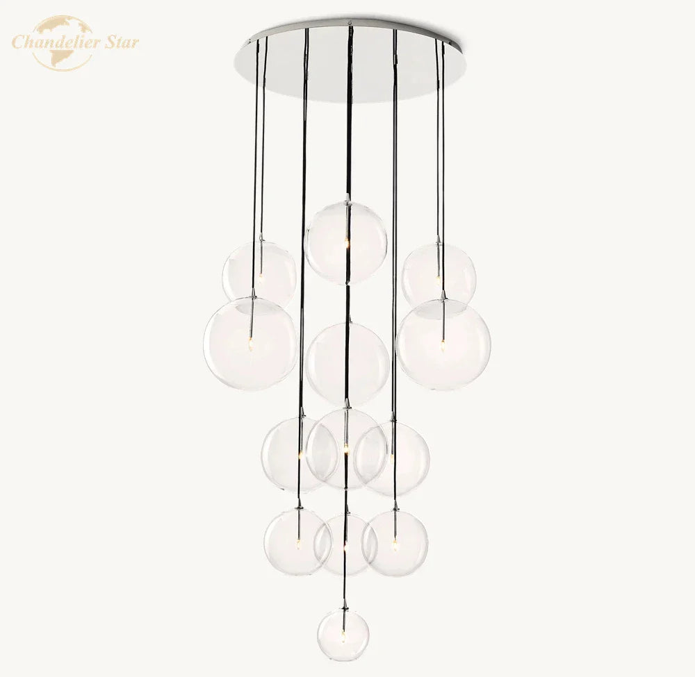Afralia™ Clear Glass Globe Cluster Chandeliers Pendant Lights for Living Room and Staircase