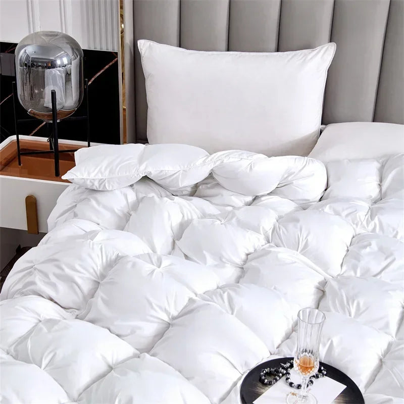 Afralia™ Luxury White Goose Down Quilt for Queen King Bed Warm Cozy Lightweight Comforter