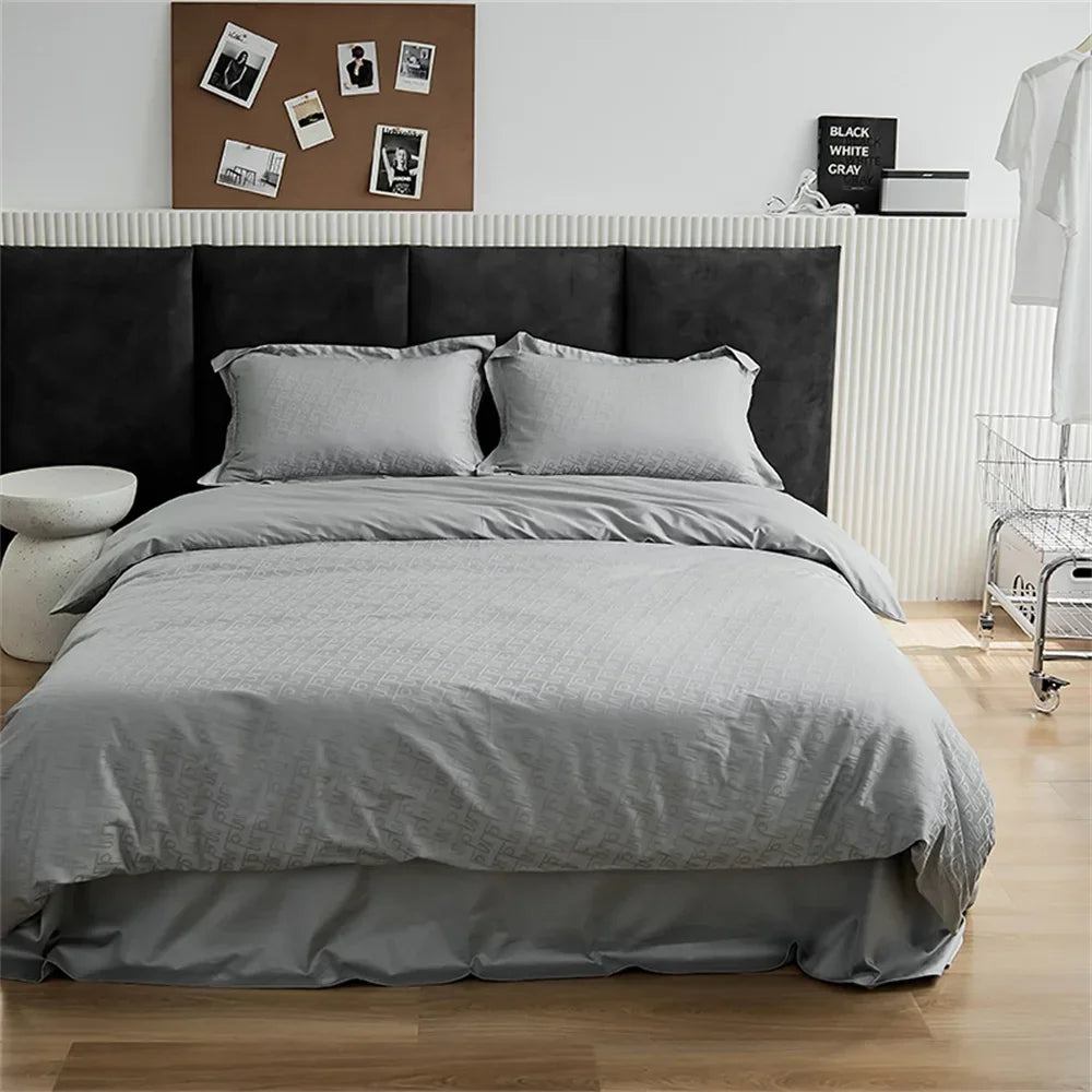 Afralia™ Grey Lines Stripes Duvet Cover Set Cotton Satin Jacquard Queen King Size