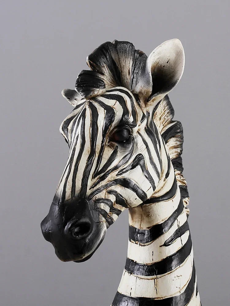 Afralia™ Zebra Giraffe Resin Animal Head Sculpture Statue Desktop Ornament