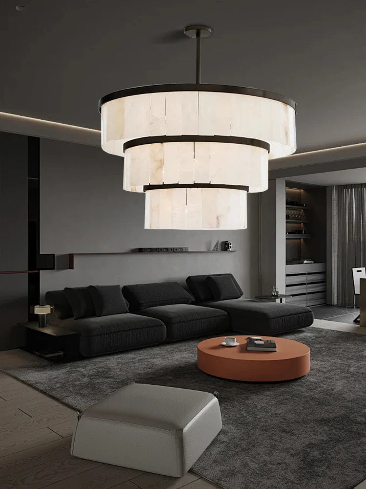 Afralia™ Round Marble Chandelier Ceiling Light Fixture for Kitchen Dining Room