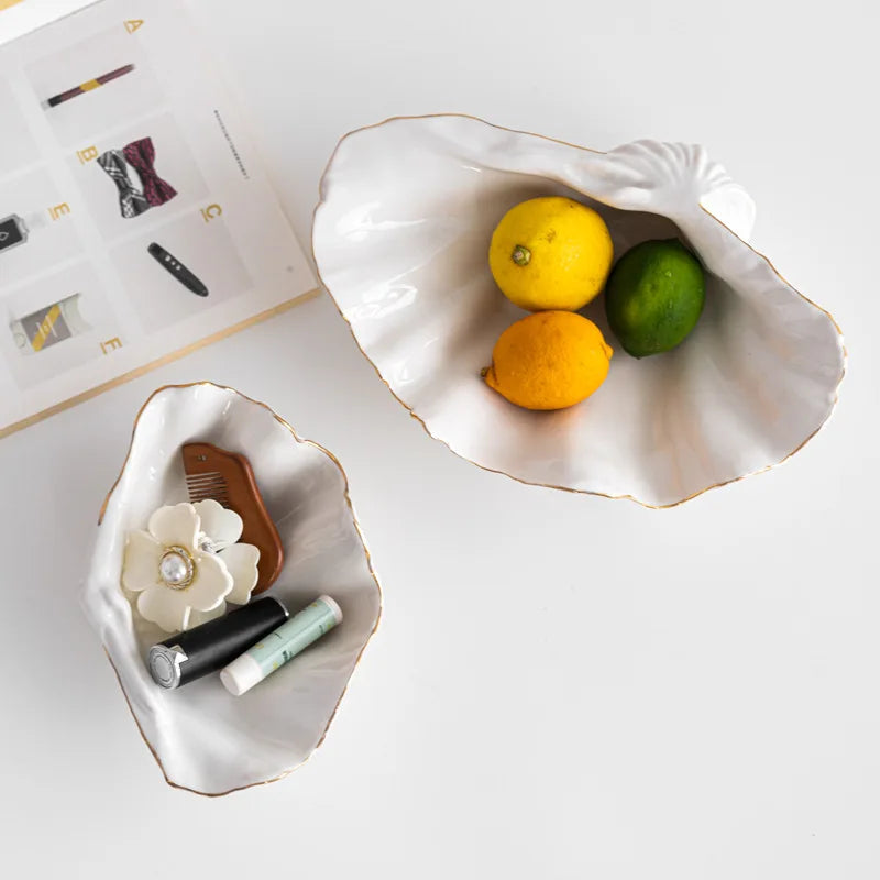 Afralia™ Gold Ceramic Seashell Bowl: Luxe Decorative Storage Tray for Candy, Fruit, Jewelry