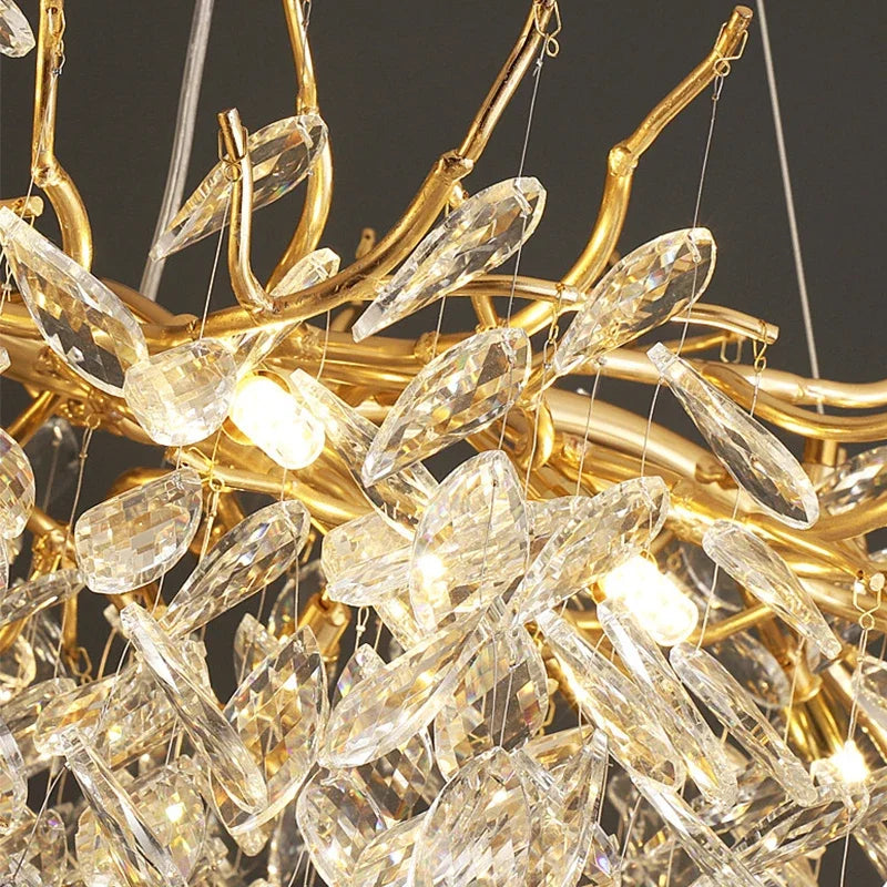 Afralia™ Crystal Chandelier: Gold Branch Lustre Pendant Light for Dining Room