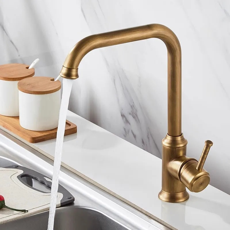Afralia™ Antique Brass Kitchen Faucet 360° Swivel Sink Tap Mixer Hot Cold Rotating Faucet