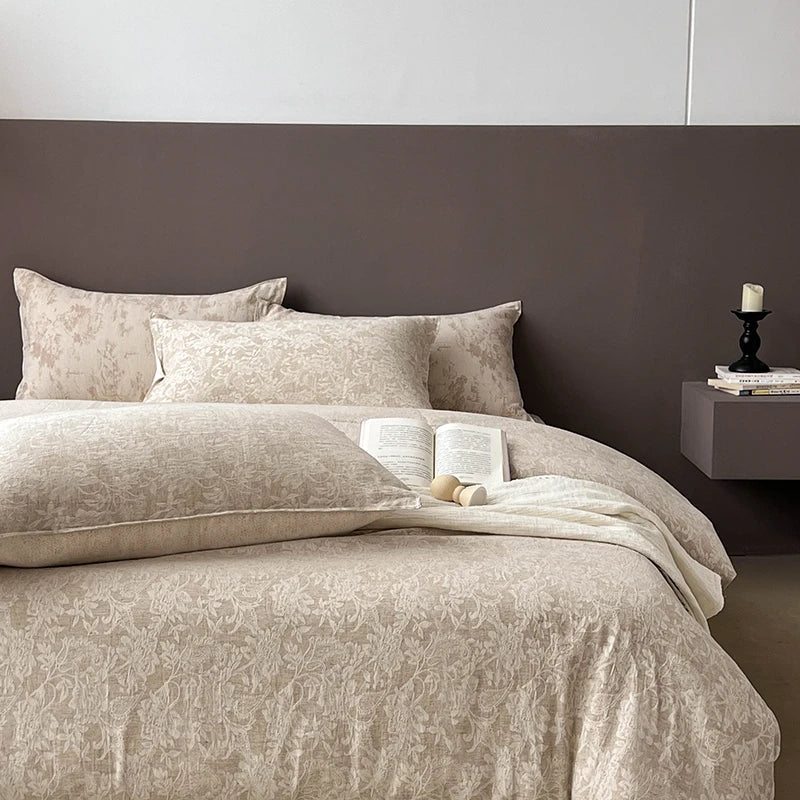 Afralia™ Linen Cotton Jacquard Bedding Set with Duvet, Sheet, and Pillowcases