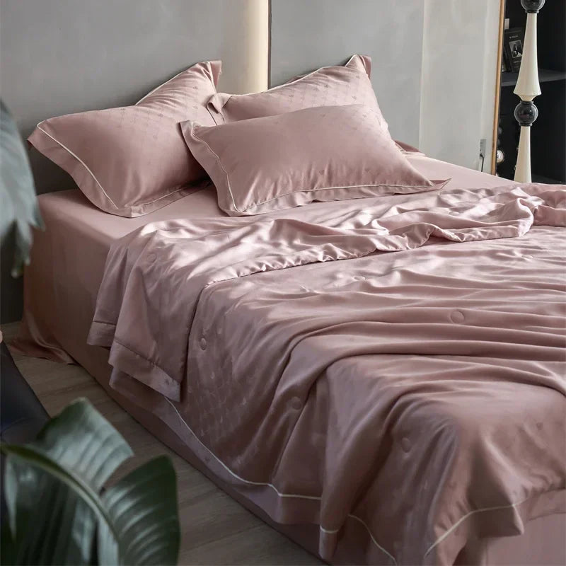 Afralia™ Luxe Lyocell Jacquard Summer Blanket with Mulberry Silk Fill Comforter