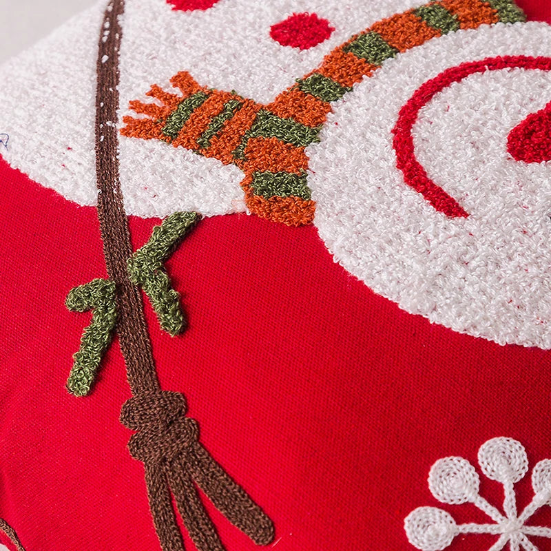 Afralia™ Christmas Embroidered Cushion Cover Snowman Deer Santa Bell Snowflake Pillowcase