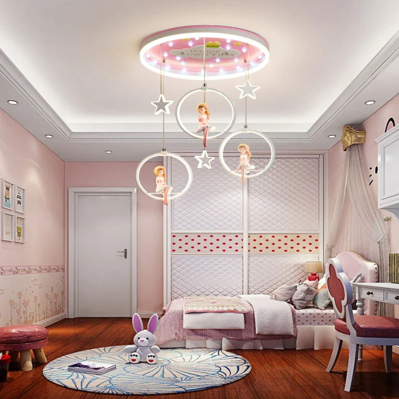 Afralia™ Cartoon Princess Chandelier: Modern Kids Room Decor