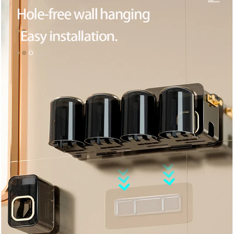 Afralia™ Inverted Toothbrush Holder with Automatic Toothpaste Squeezer & Makeup Storage Rack