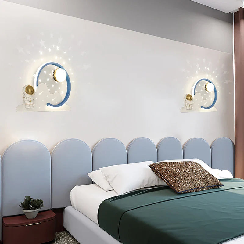 Afralia™ Astronaut Moon Wall Lamp for Children's Bedroom with Simple Modern Design