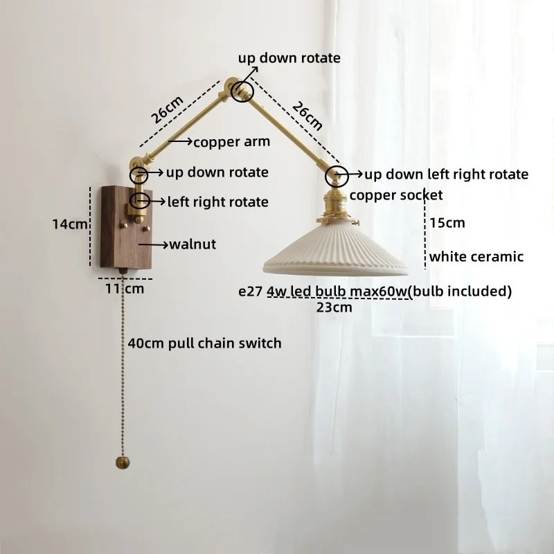 Afralia™ Ceramic Copper Swing Arm LED Wall Lights for Home Decor