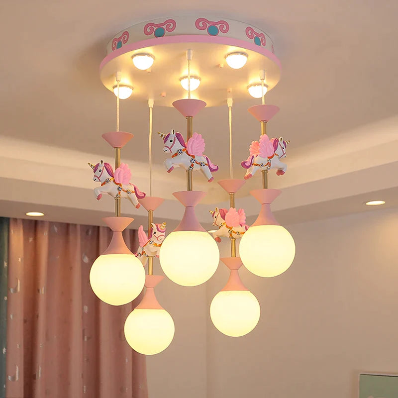 Afralia™ Children's Carousel LED Chandeliers: Nordic Princess Decor Pendant Lights for Living Room