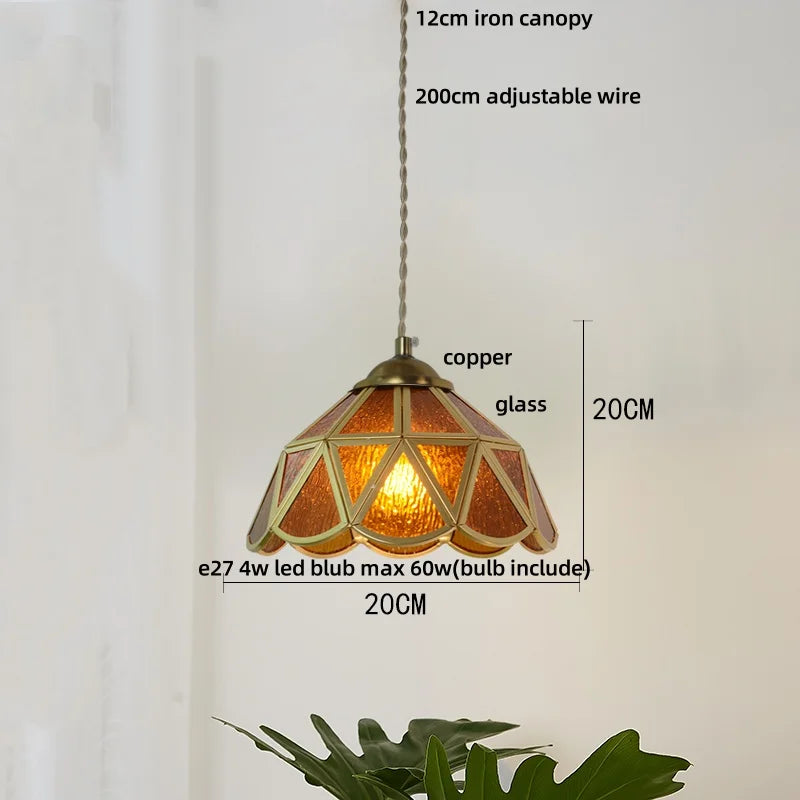 Afralia™ Tiffany Wood Globe LED Pendant Lamp for Kitchen Cafe Reading, Gold Copper Blue Glass