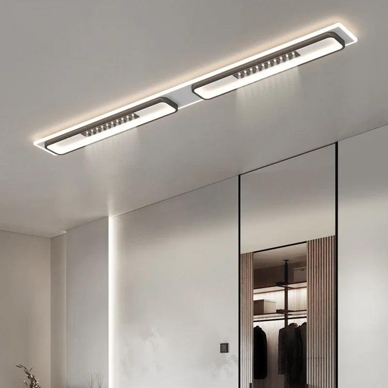 Afralia™ LED Chandelier Lights Remote Dimming Black White Modern Long Living Room Bedroom Hall Lamps