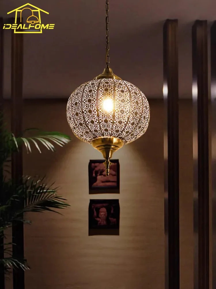 Afralia™ Vintage Thai Iron Art Pendant Lights LED for Restaurant Tea Room Balcony