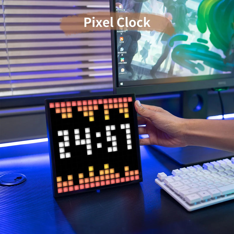 Afralia™ Pixoo-16 LED Pixel Art Digital Frame Clock Social Media Tracker Lightning Decor