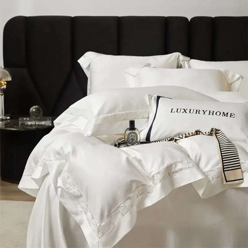 Afralia™ Soft Silky Lyocell Cotton Bedding Set with Hollow Lace Wide Edge