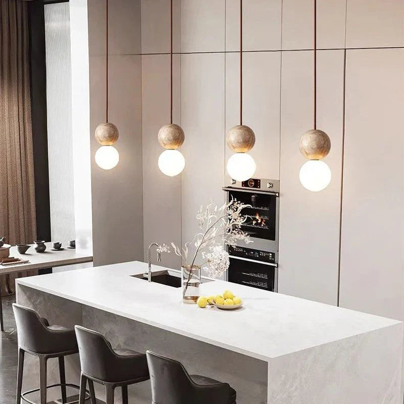 Afralia™ Travertine Stone Pendant Chandelier for Bedroom and Dining Room