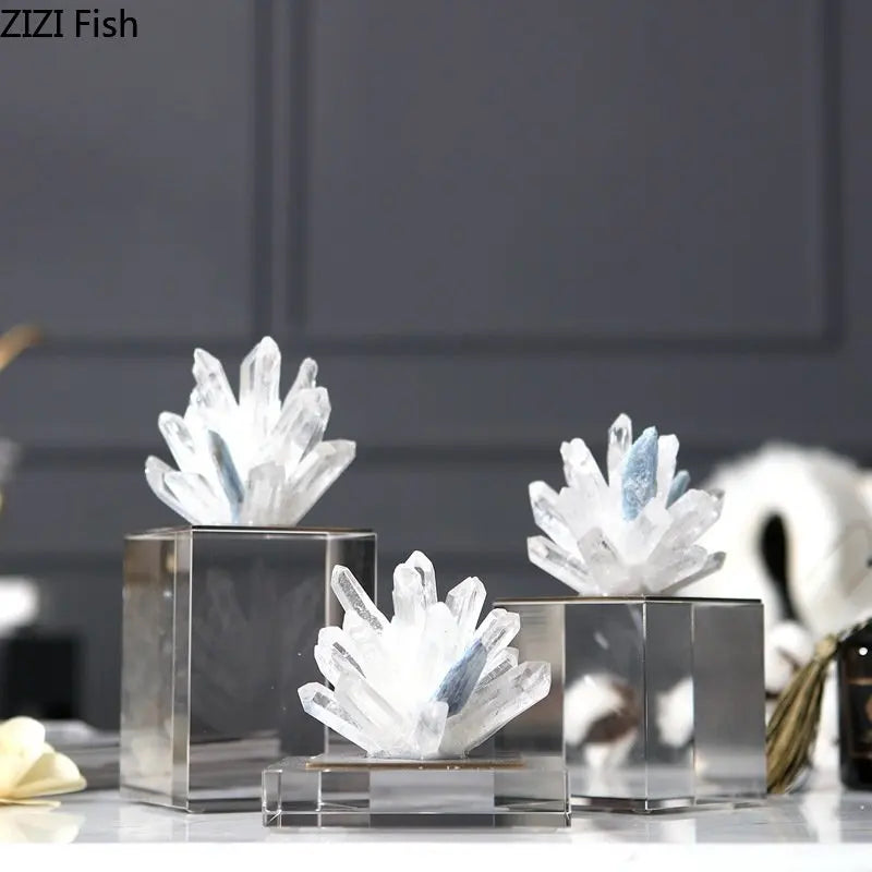 Afralia™ Crystal Flower Marble Base Sculpture: Modern Artwork for Living Room Decor