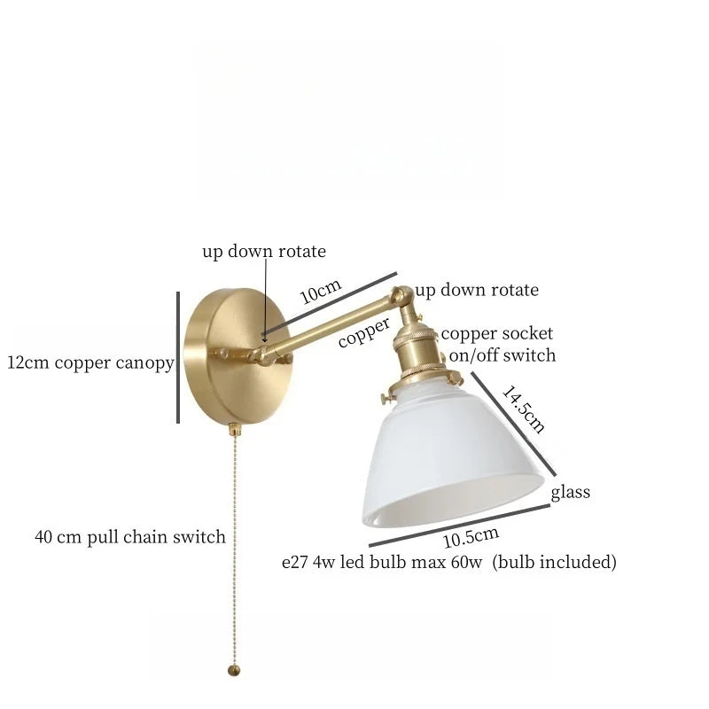 Afralia™ Nordic Brass Glass LED Wall Lamp Switch Modern Vintage Sconce Interior Lighting