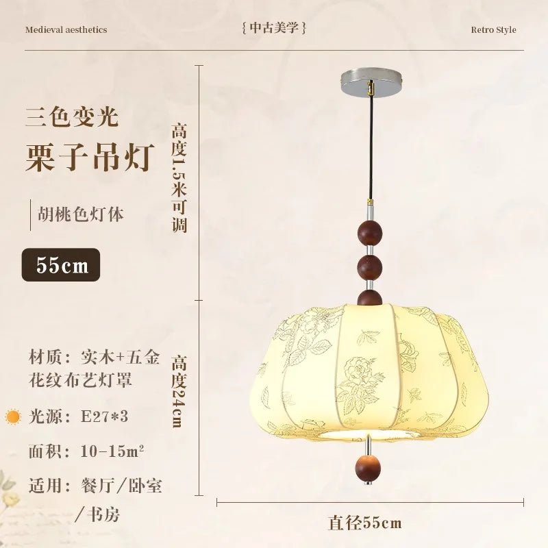 Afralia™ Zen Art Wooden Pendant Light LED E27 Decorative Chestnut Lamp for Tea Room Bedroom
