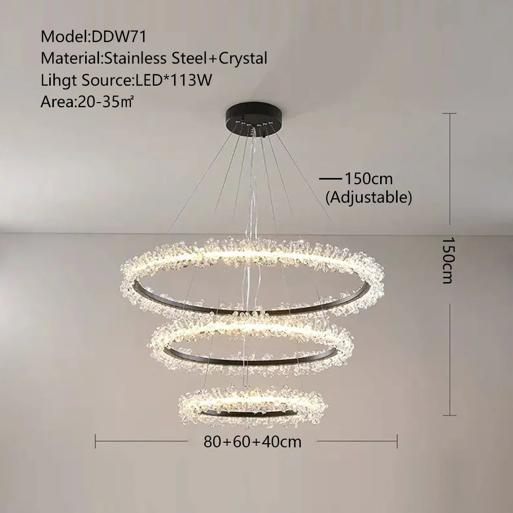 Afralia™ Crystal Gold/Black Ring LED Chandelier: Minimalist Luxury Hanging Ceiling Light Fixtures