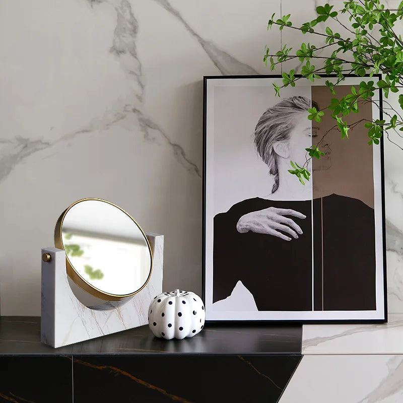 Afralia™ Marble Makeup Vanity Mirror with 3X Magnifier Stand