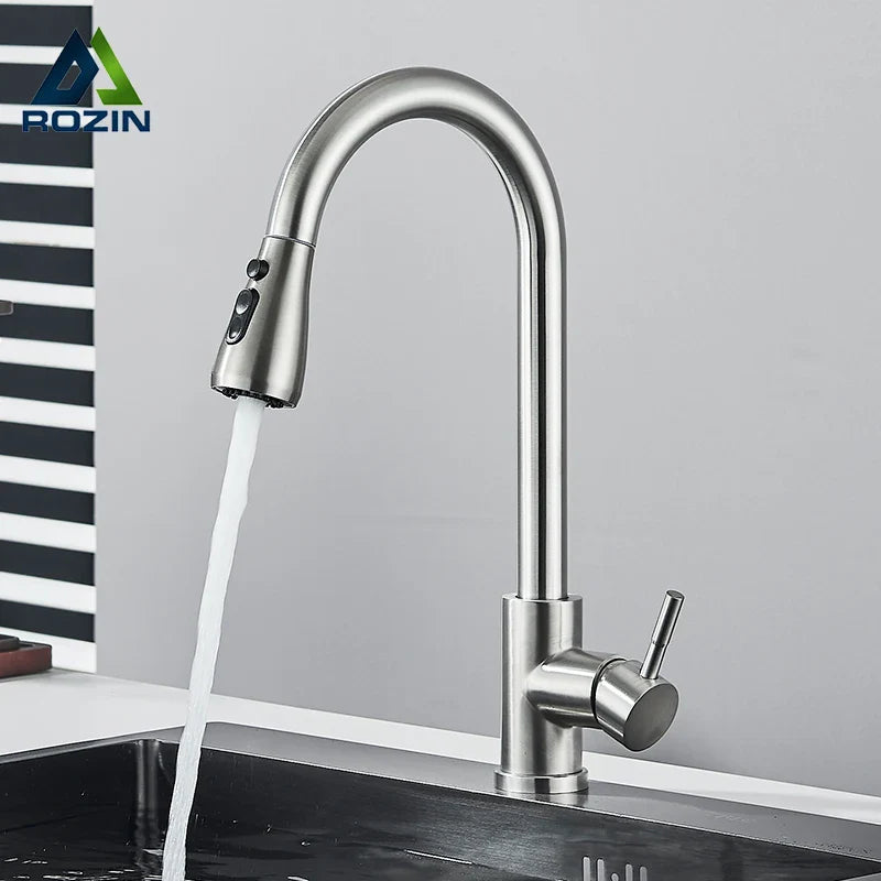 Afralia™ Brushed Nickel Kitchen Faucet with Flexible Pull Out Nozzle and Stream Sprayer