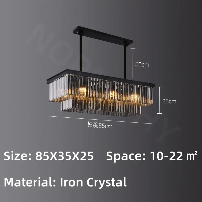 Afralia™ Crystal Pendant Light: Black Rectangular Dining Room Fixture, American Style Retro Design