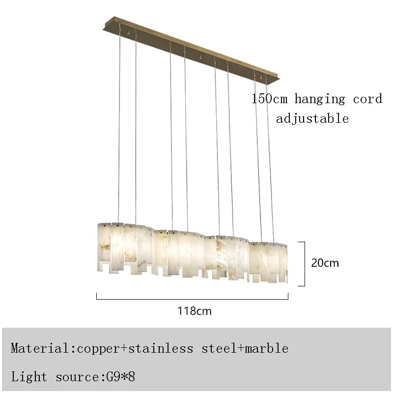 Afralia™ Round Dolomite Block Chandelier Light, Luxury Matte Gold Ceiling Fixture