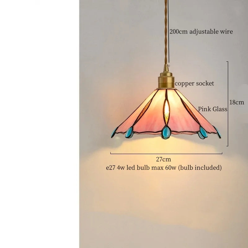 Afralia™ Tiffany Glass LED Pendant Light - Copper Vintage Hanging Lamp