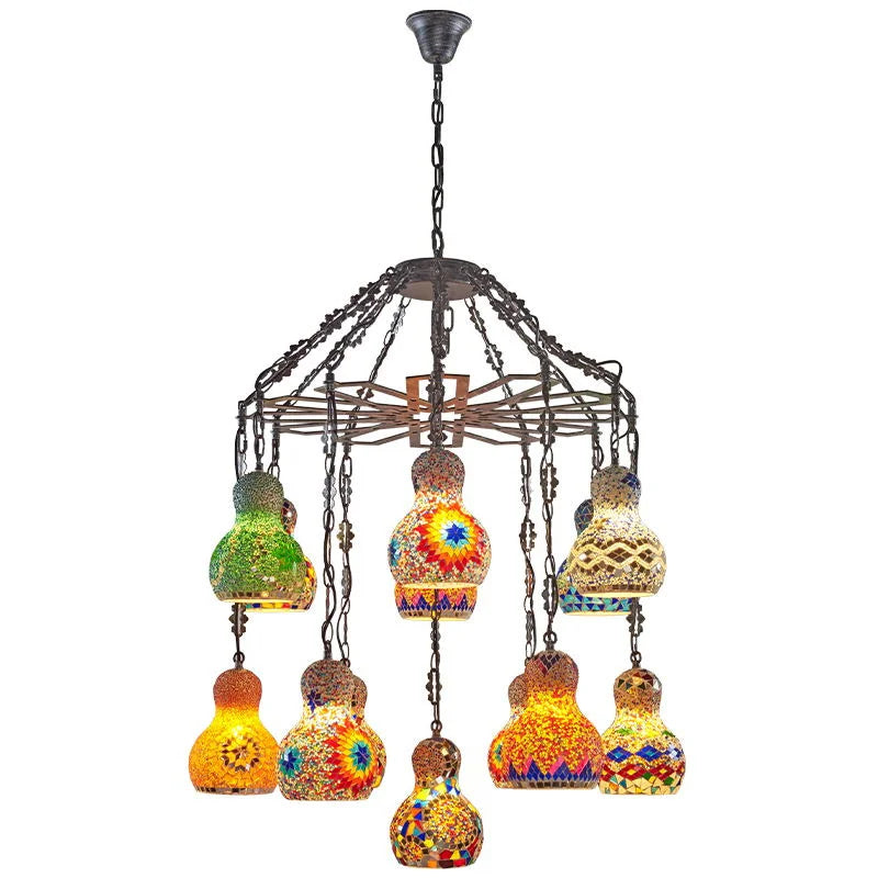 Afralia™ Turkish Mosaic Chandelier: Colorful Stained Glass Pendant Lamp