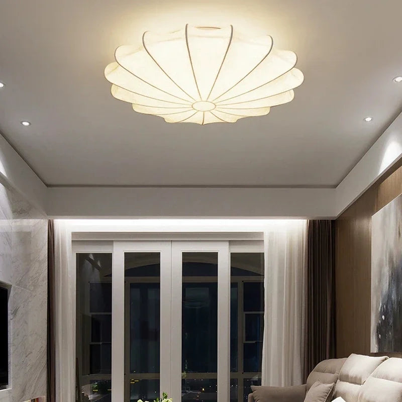 Afralia™ Cream Silk LED Ceiling Lamp for Living Room Bedroom, Nordic Minimalist Style