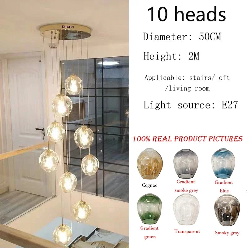 Afralia™ Rotating Stairwell LED Chandelier Glass Ball Modern Minimalist Nordic Long Chandelier