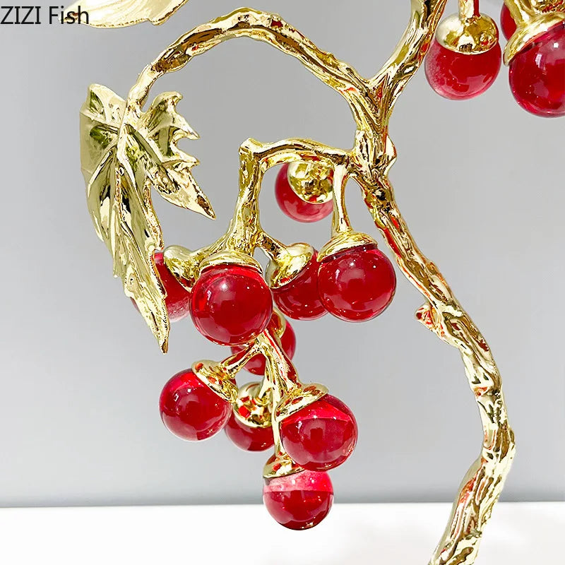 Afralia™ Crystal Grape Tree Ornaments Gold-plated Vine Home Decor Living Room Desk Aesthetic