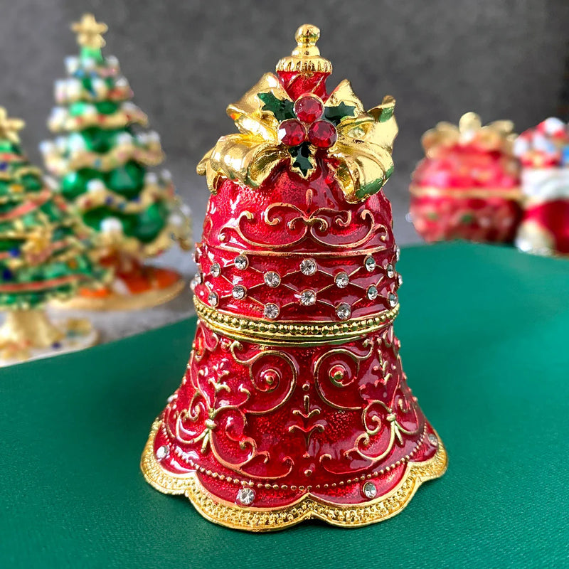 Afralia™ Christmas Jingle Bell Figurine Trinket Box: Festive Tabletop Decor & Jewelry Holder