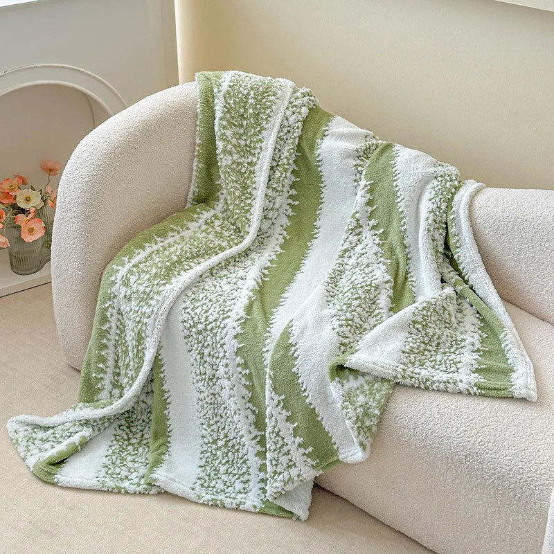 Afralia™ Snowflake Striped Cationic Jacquard Plush Blanket for Sofa, Office, Balcony - Warm Napping Shawl