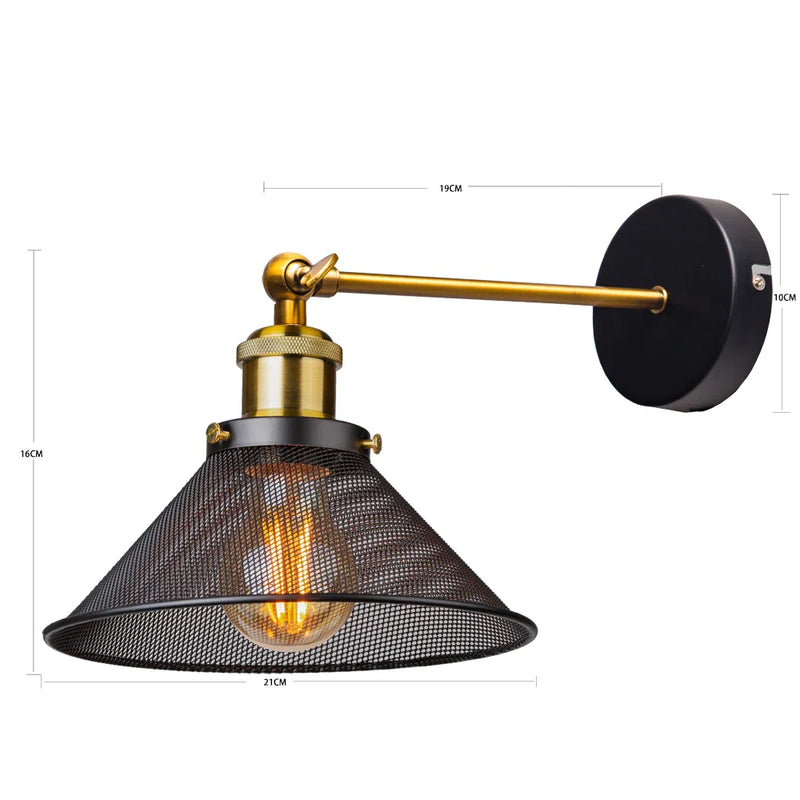 Afralia™ Metal Swing Arm Sconce Wall Light Fixture Vintage Industrial Retro Lampshade E27