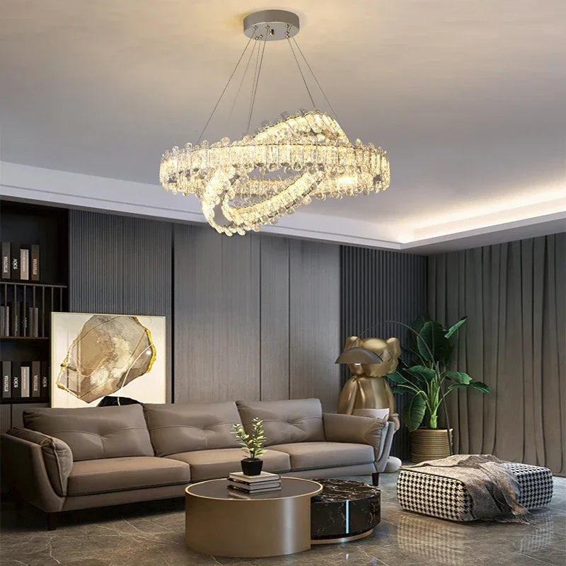 Afralia™ LED Crystal Chandelier Lighting for Living Room, Dimmable Ceiling Lamp