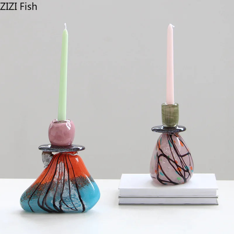 Afralia™ Glass Candle Holder: Mottled Painted Creative Ornaments & Table Decoration