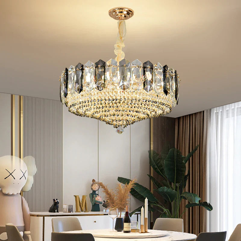 Afralia™ Crystal Duplex Villa Chandelier Hall Light - Luxe Living Room Middle Floor Lamp