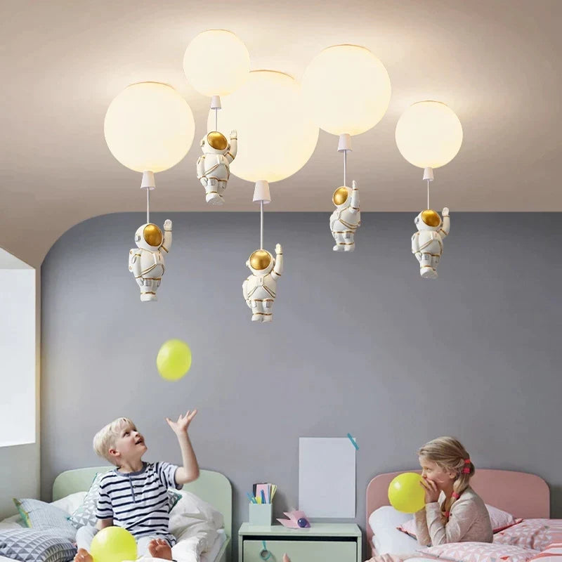 Afralia™ LED Astronaut Glass Ball Pendant Light for Children's Room