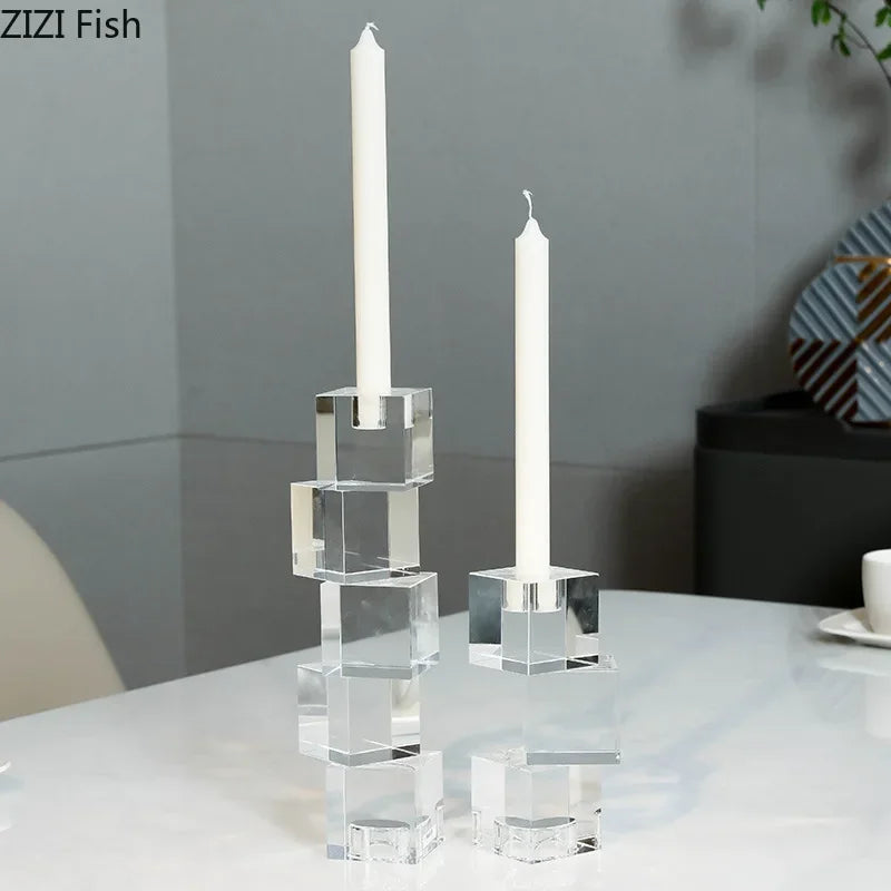 Afralia™ Square Crystal Candle Holders Modern Decor_CUBE