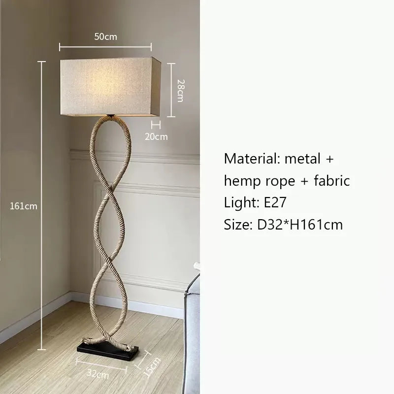 Afralia™ Hemp Rope Fabric Shade LED Floor Lamp for Nordic Retro Wabi Sabi Style