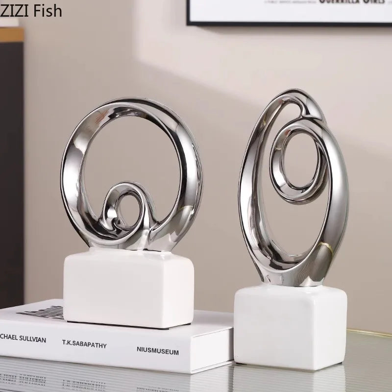 Afralia™ Gold Chain Abstract Ceramic Statue Desk Decoration Ornaments Sculpture Aesthetics