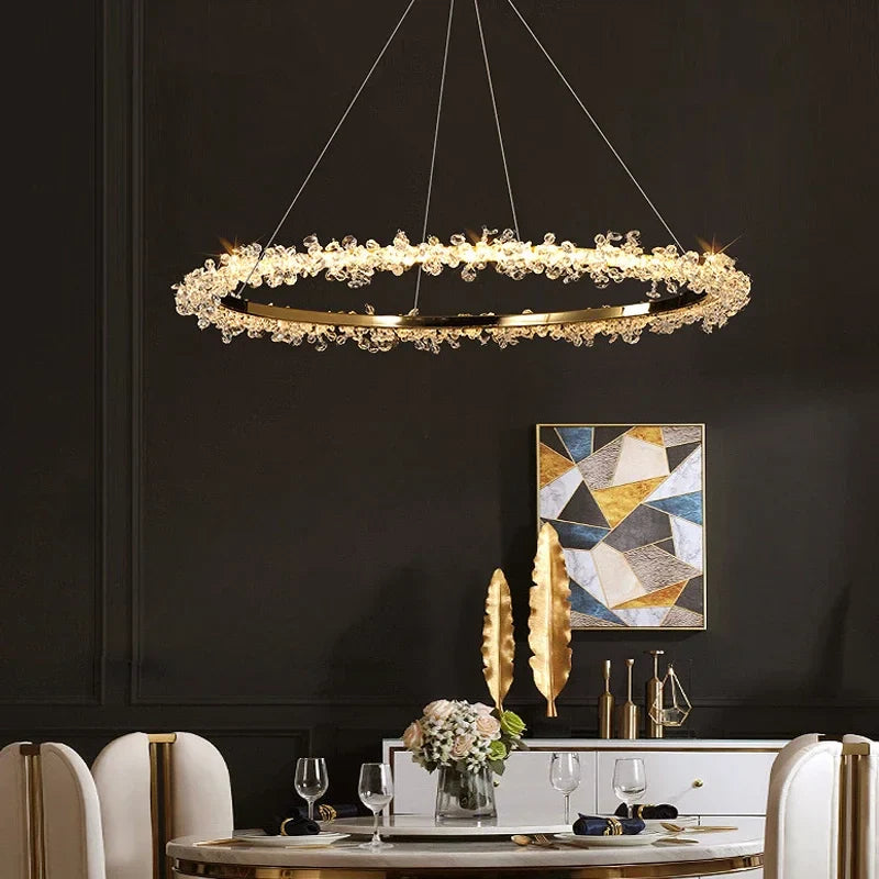 Afralia™ Golden Crystal LED Round Chandelier for Luxury Indoor Lighting