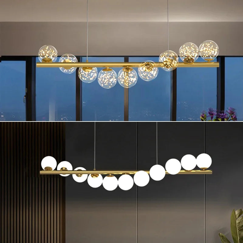 Afralia™ Glass Ball G9 LED Long Chandelier for Dining Room Kitchen Office Lighting
